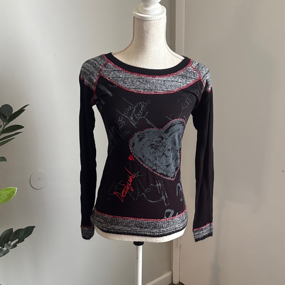 EUC Desigual Stylish Black and Gray Women's Top, Small